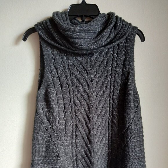 Elle Womens Cowl Neck Sleeveless Vest Cable Knit Sweater Gray  Medium Women's - Picture 1 of 5
